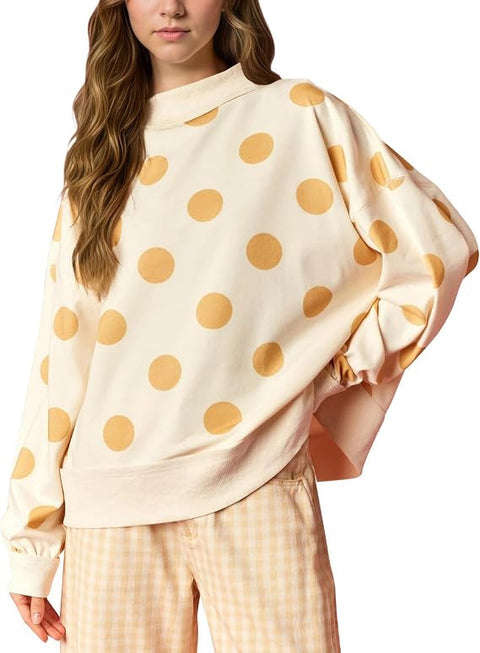Polka dot print loose pullover sweater long sleeve casual versatile top m303221