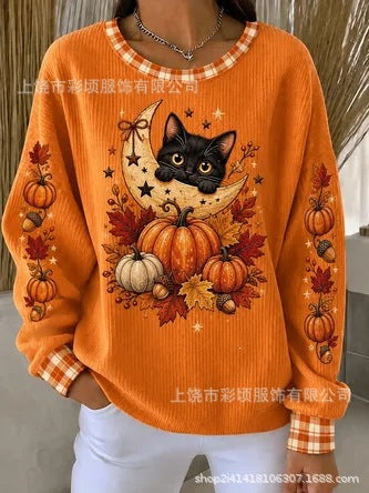 Women's autumn drop shoulder crew neck sweatshirt 3D digital print crew neck FF303475
