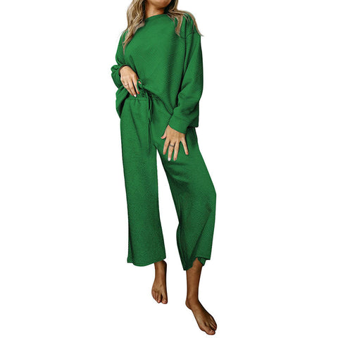 Loose and simple solid color casual suit women's autumn and winter new texture drawstring sportswear women's m301814