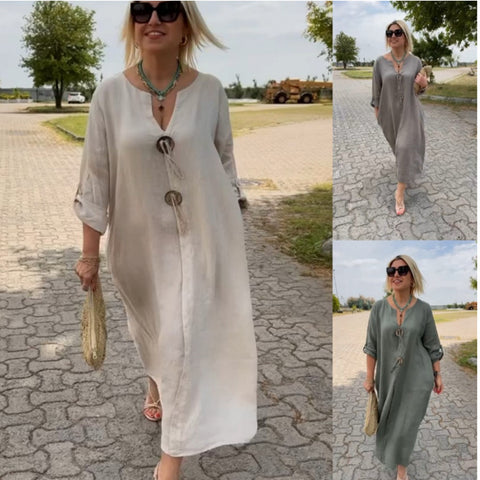 Lässige, lockere Damenbekleidung, einfarbig, schlichtes Kleid m301197 