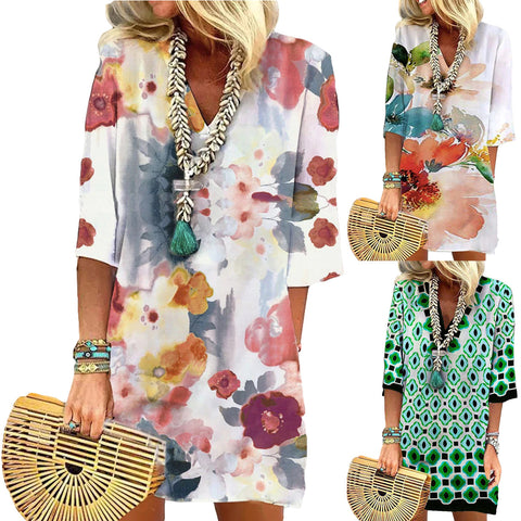 Kleid mit mittellangen Ärmeln und Taschen im Aquarell- und Blumenmuster, m300739 