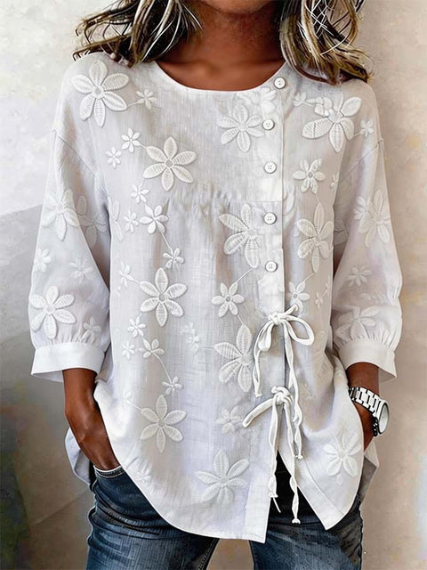 Color matching loose blouse five-button drawstring m302924