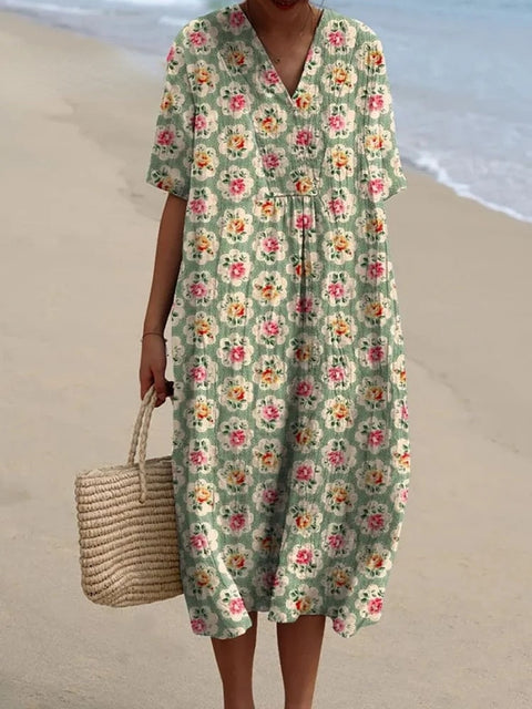 Fashion digital printing large wide V-neck dress m302382