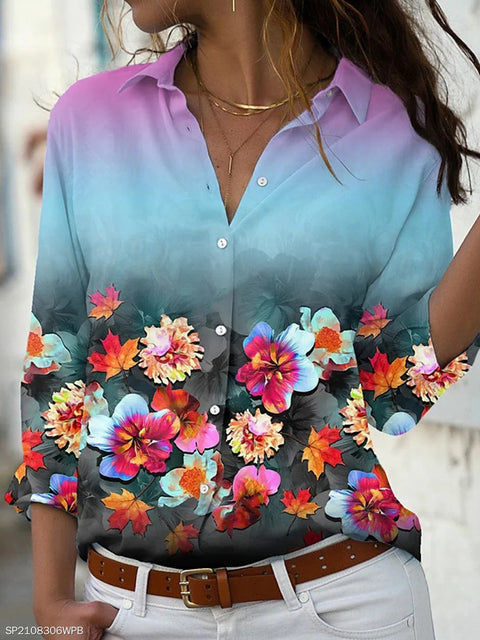Digital Print Long Sleeve Shirt Urban Lady Print Top M302358