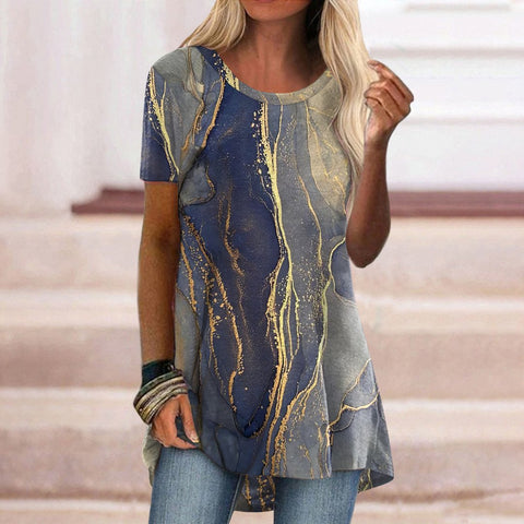 Casual ethnic style retro printed short-sleeved T-shirt m302728