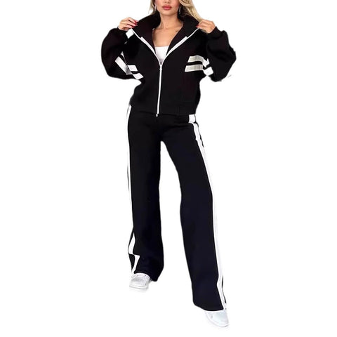 Striped zipper top jacket casual sports suit women's m302320