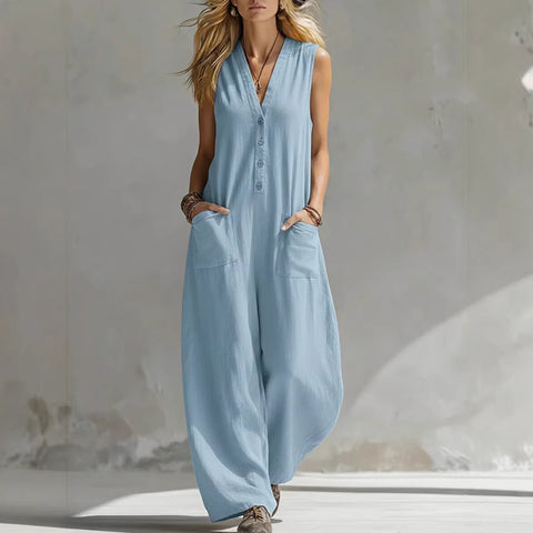 Spring and summer women's casual linen cotton sleeveless jumpsuit m302489