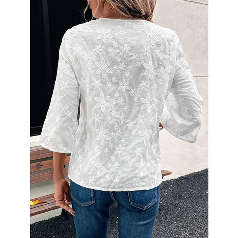 Vêtements décontractés amples en dentelle brodée à col en V pour femmes m301476 