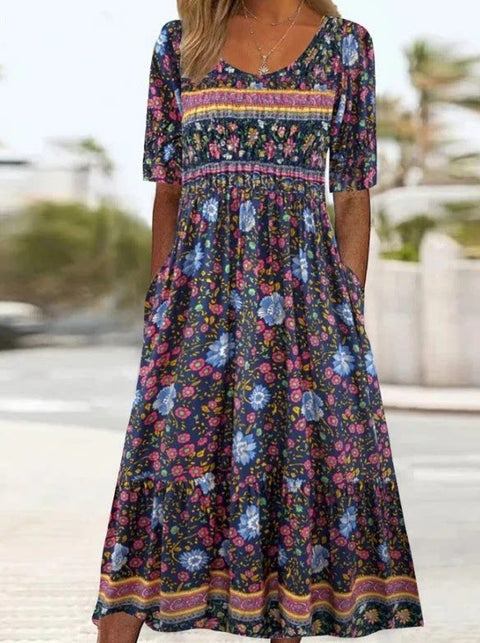 Up and down splicing pocket size printing large wide dress m302623-3