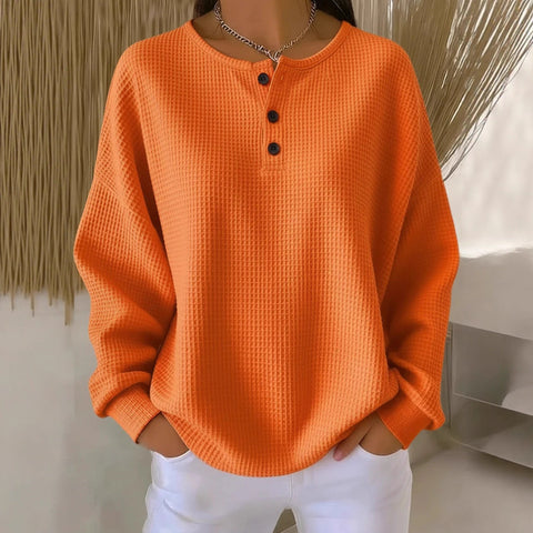 Crew neck waffle solid color pullover loose top FF303285