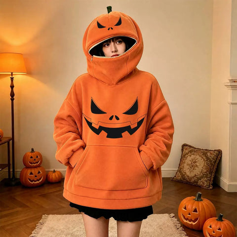 Halloween pumpkin sweater loose hooded top m303232