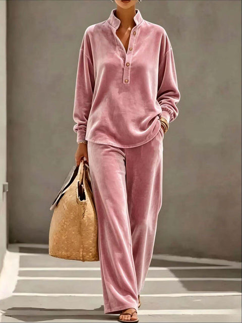 Fashion Golden Velvet Long Sleeve Top Pants Set m303225