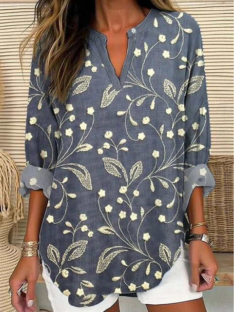 Small V-neck button-down shoulder long-sleeved women's T curved hem clothes m301361