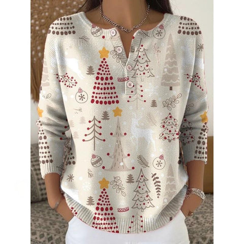 Vintage 3D digital printing four-button stand-up collar Polo sweater women m302158