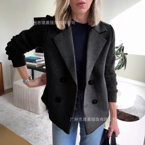 Women's fashion temperament woolen splicing jacket m302098
