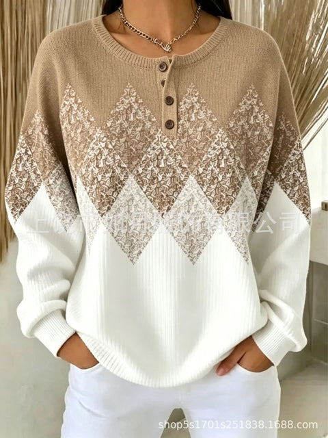 3D printed 4-button loose women's sweater FF303282