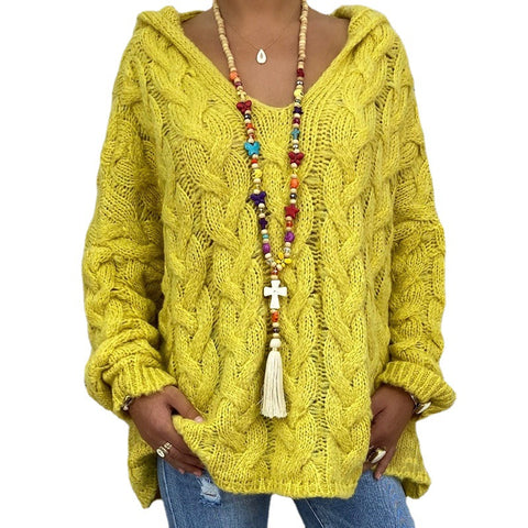 Einfarbiger Twist-Strick-Hoodie m300492 