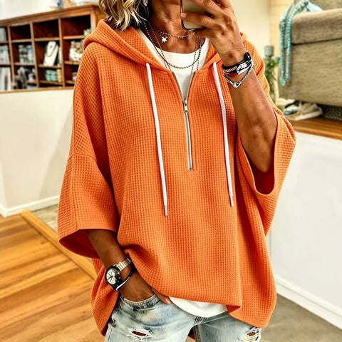 Women's zipper hooded drawstring sweater with loose batman m303096