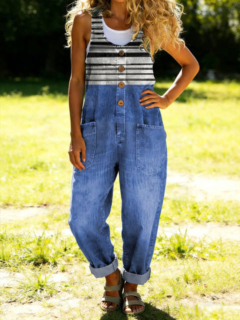 Retro trend wide-leg pants overalls women's sleeveless imitation denim m302436