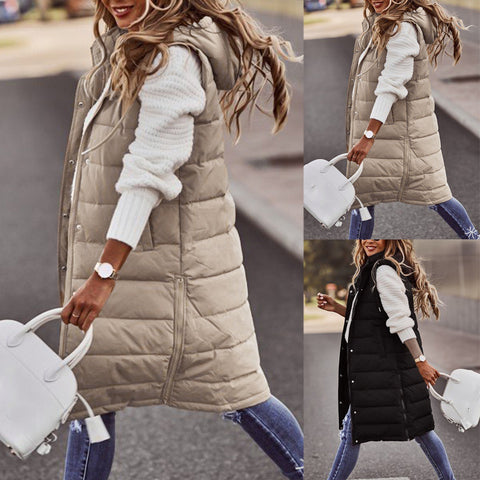 Einfarbige einreihige mittellange und lange Baumwolljacke mit Kapuze, Weste, Oberteil m300568 