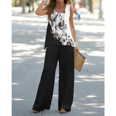 Casual fashion vest trousers set crew neck sleeveless top m301296