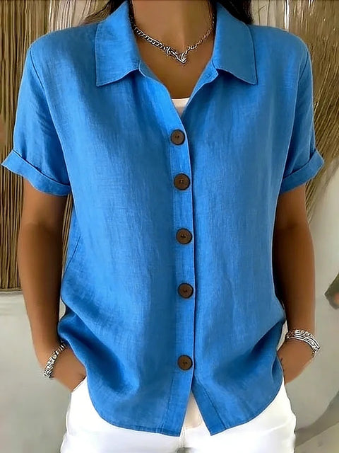 Casual and comfortable button-up cotton and linen women's short-sleeved shirt m302412
