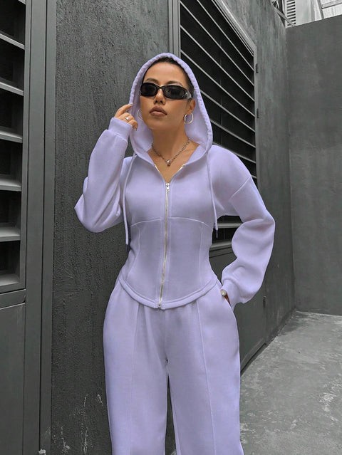 Ensemble deux pièces décontracté et slim pour femme, cardigan à capuche tendance, m300946 