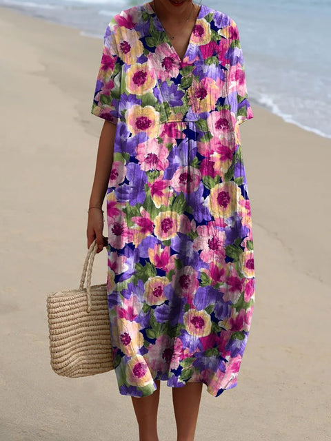 Fashion digital printing large wide V-neck dress m302382