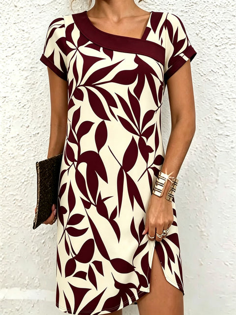 3D digital printing short-sleeved diagonal collar slim big skirt dress creative floral dress FF303359