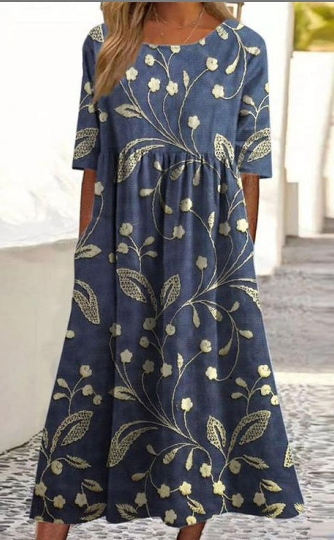 Up and down splicing pocket size printing large wide dress m302623-2