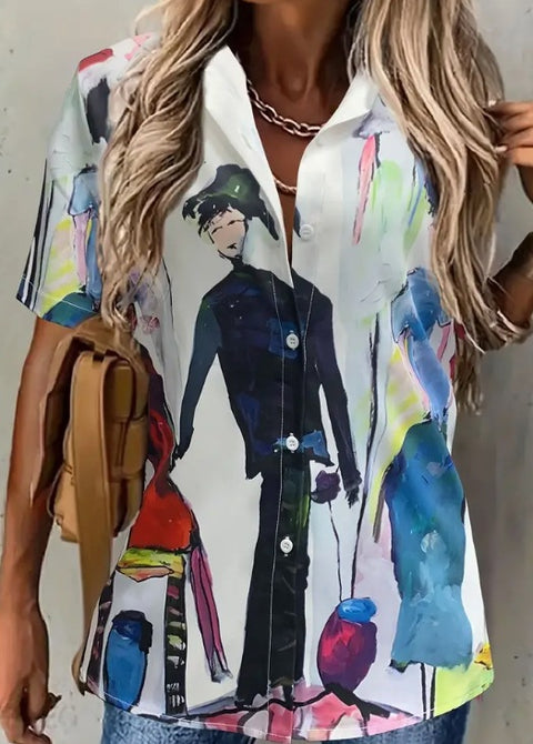 Digital printing striped print button front shirt casual shorts sleeves spring summer shirt m302473