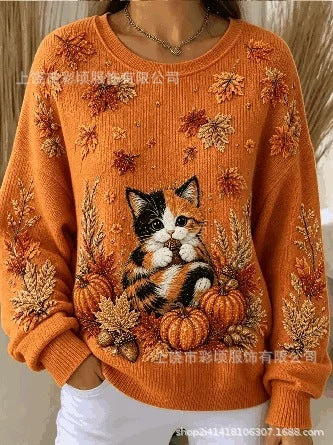 Autumn shoulder crew neck sweater 3D digital printing crew neck FF303419