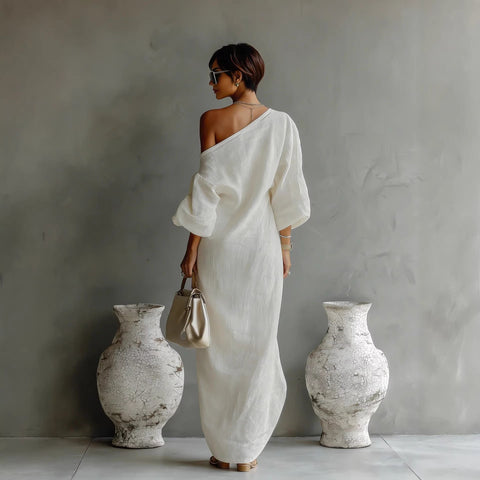 Spring and Summer New Fashion High-end Women's Long Sleeve Off-the-Shoulder Long Skirt Mid-Waist Pullover Dress M302506