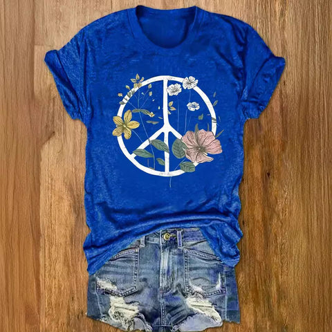 Summer round neck bottoming short sleeve flower print T-shirt women's m300897