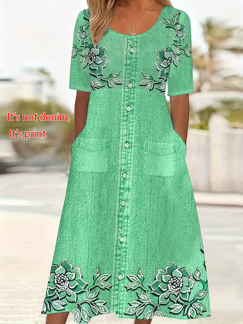 Mid-waist women's casual crew neck printed pendulum women's dress m302399