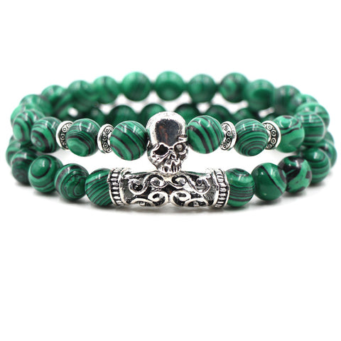 Elastisches Armband aus schwarzem Gallenstein, Totenkopf-Anhänger, natürliches Türkis, Tigerauge, Quaste, Kristall, Vulkanstein, Perlenarmband m3331320
