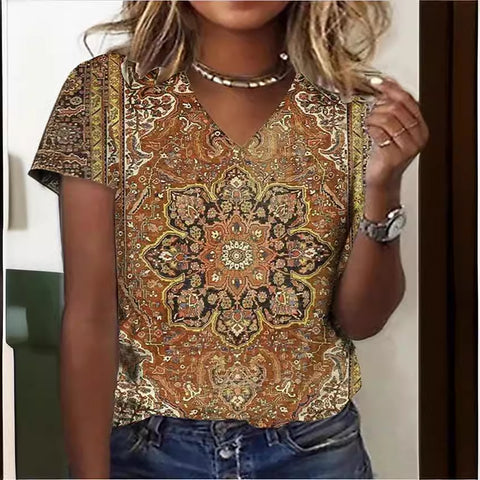 V-neck top 3D rose morning glory T-shirt m303194