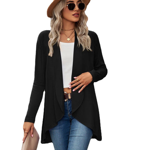 Langärmliges, einfarbiges, lockeres Strickjackenoberteil für Damen, Strickjacke m300427 