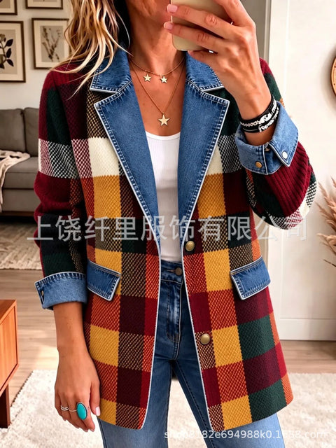 3D printed women's cardigan imitation denim blazer FF303337