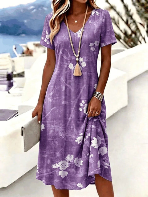 Printed women's v-neck short-sleeved temperament fashion dress m303046