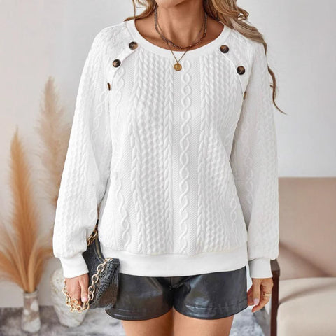 Pull d'hiver décontracté à col rond et boutons torsadés en tricot m301487 