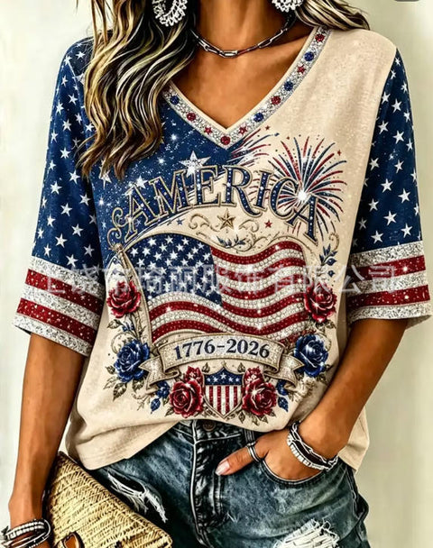 Independence Day V-Neck Casual Short Sleeve T-Shirt FF303375 02