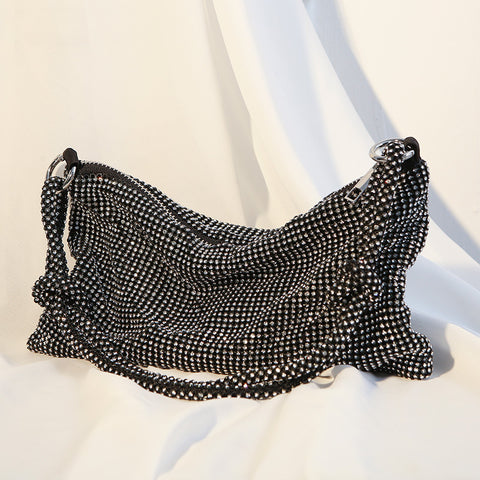 Sac de dîner noué en strass et diamants, sac à aisselle en diamant fait main m3331049