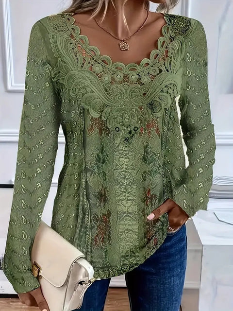 Stylish and elegant digital printing lace splicing crew neck T m301558