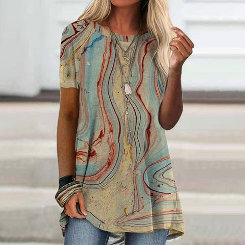 Casual ethnic style retro printed short-sleeved T-shirt m302728
