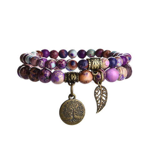Baum des Lebens Blatt Anhänger Set Armband Bunte Tiger Auge Amethyst Achat Armband m3331289