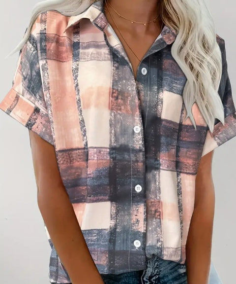 Digital printing striped print button front shirt casual shorts sleeves spring summer shirt m302473