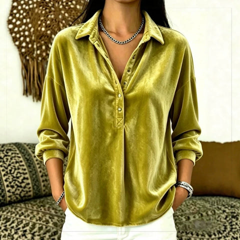 Popular casual fashion women's clothing golden velvet solid color lapel top m303229