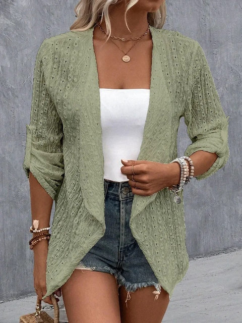 Einfarbige lässige Strickjacke für Damen mit mittleren Ärmeln m300422 
