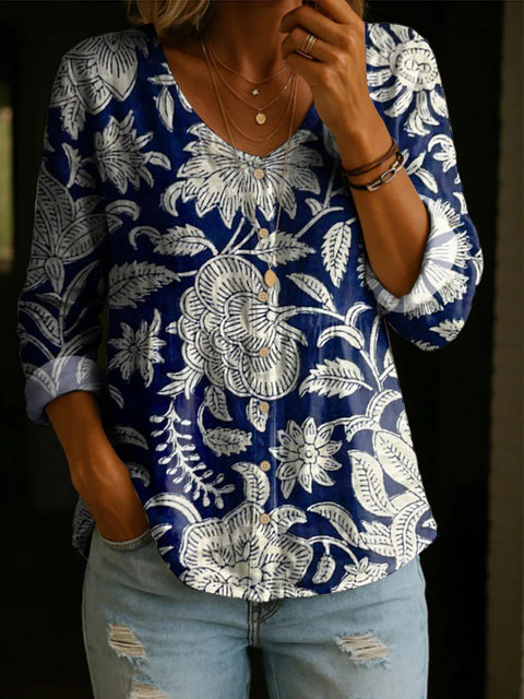 Crew neck women's flower 3D printed top m303179